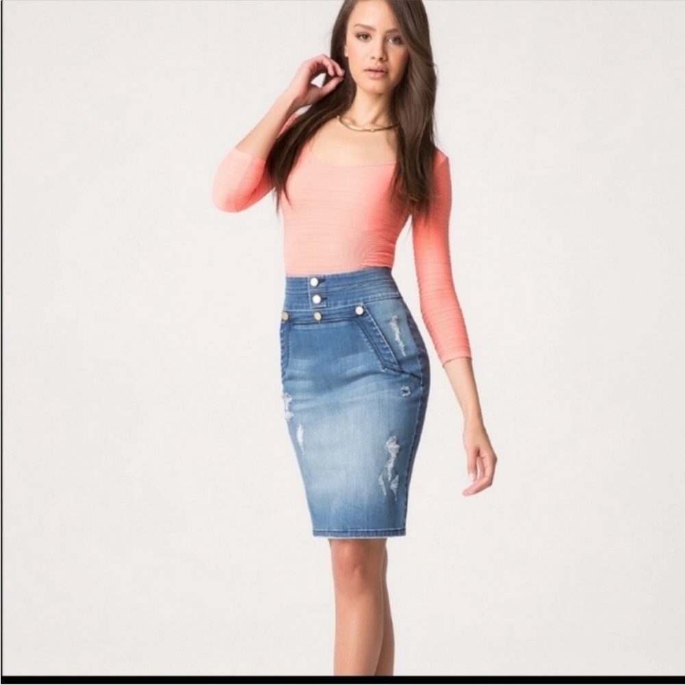 bebe Blue Denim High Waist Pencil Skirt 27